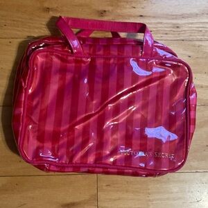 Victoria's Secret Hot Pink Clear Striped Cosmetic Pouch